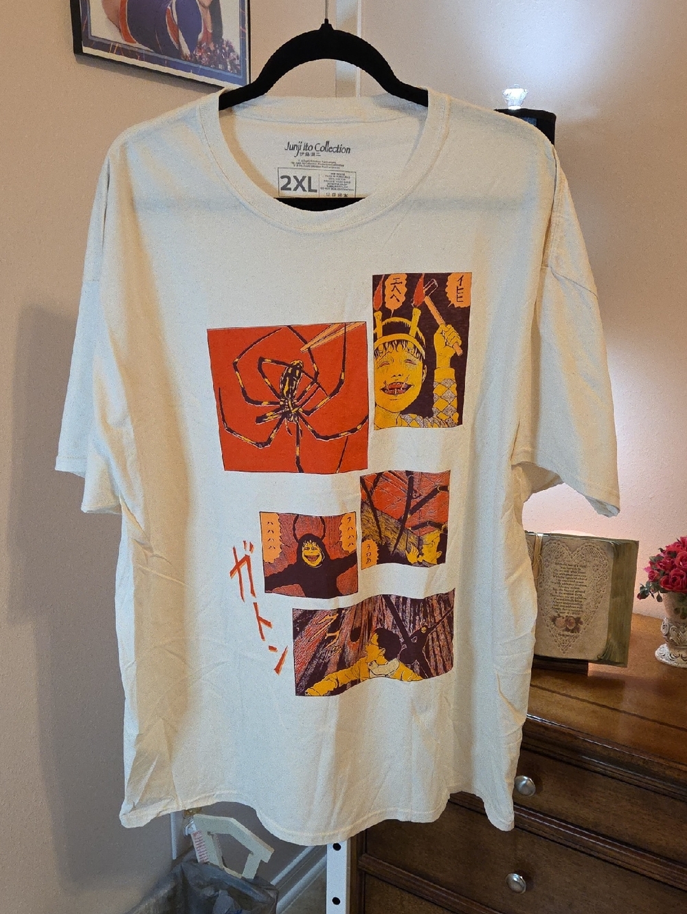 Juni Ito Collective Beige Graphic Shirt with Red & Yellow Comic Panels